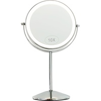 Yarhom Vergrößerungsspiegel mit Lichtern für Make-up-Schreibtisch, 1 x/10 x doppelseitiger Kosmetikspiegel, runder Tischspiegel mit Ständer (Helles Silber, 10X Vergrößerung,Mit Licht)