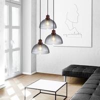 GLOBO Hängelampe Holzlampe 3 flammig Glasschirm Pendelleuchte Hängeleuchte Wohnzimmerlampe, Metall Glas, schwarz braun, 3x E27 Fassungen, DxH 47x120 cm