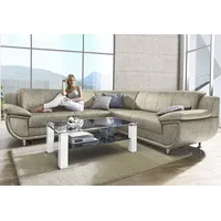 Ecksofa TRENDMANUFAKTUR "Rondo wahlweise mit Schlaffunktion, bequeme Armlehnen", beige (sand, beige), B:267cm H:85cm T:247cm, Microfaser PRIMABELLE (100% Polyester);Kunstleder SOFTLUX;Struktur (54% Polyacryl, 46% Polyester);NaturLEDER (echtes Rindsleder) in Sitz und Rücken, Korpus Kunstleder SOFTLUX, Sofas, Ecksofa, L-Form, wahlw.mit Federkern, Füße chromfarben, Unser Dauertiefpreis