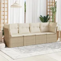 Festnight Gartensofa Rattan Sofa mit Stauraum Balkon Sofa 4 Sitzer Lounge Sofa Outdoor Rattansofa 3er Balkon Lounge Klein Balkonmöbel Couch Gartenlounge Gartenmöbel Polyrattan