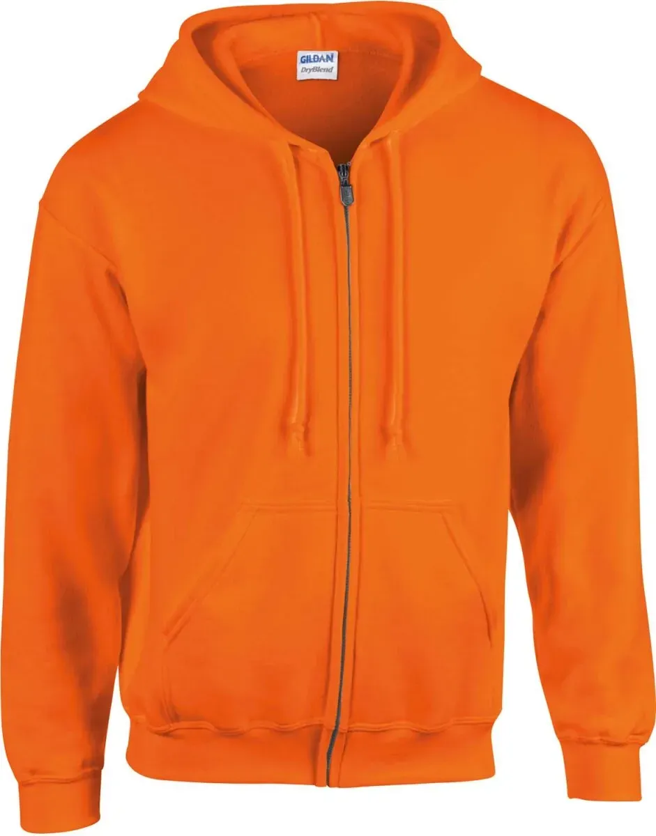 Gildan Herren Heavy Blend Classic Fit Adult Full Zip Hooded Sweatshirt Sweatjacke 18600 safety orange S