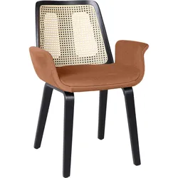 4er-Set Romy | Bistro Stuhl | Karamell Braun | Samt | Rattan Eiche