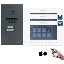 2 Familienhaus 2 Draht BUS Video-Türsprechanlage 170 Grad Weitwinkelkamera -Außenstation in Anthrazit 3x 7 Zoll Monitor 2x Monitor WLAN Schnittstelle