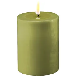 Deluxe Homeart LED Stumpenkerze Real Flame olive, Ø7,5 x H10cm, olive