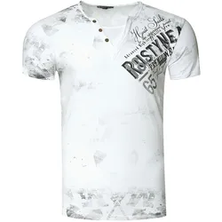 T-Shirt RUSTY NEAL, Herren, Gr. M, weiß, 100% Baumwolle, bedruckt, casual, normal, Rundhals, Kurzarm, Shirts, im coolen Used-Look-Design