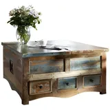 Massivmoebel24 Couchtisch Vintage mehrfarbig Akazie 100 x 100 x 50 cm