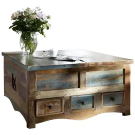 Massivmoebel24 Couchtisch Vintage mehrfarbig Akazie 100 x 100 x 50 cm