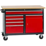 DEMA Mobile Werkbank Werktisch Transportwagen rot/anthrazit 5 Schubladen 1 Tür 120x60x93 cm