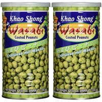 Khao Shong Erdnüsse mit Wasabi, knackige Erdnüsse im scharfen Teigmantel, mittlere Schärfe, knusprige Snacks für unterwegs, (1 x 350 g Dose) (Packung mit 2)