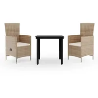 VidaXL 3-tlg. Garten-Essgruppe mit Kissen Beige