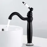 Retro-Schwarz-Hochwaschbecken-Wasserhahn, 360° drehbarer Waschtischmischer, Badezimmer-Wasserhahn, Badezimmer-Mischbatterie, Messing - Ccykxa