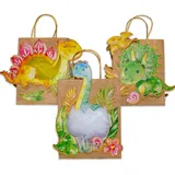 Papierdrachen 3 Laternen zum Selber Basteln - Henkeltüten mit Transparentpapier und Stanzteilen - Dinosaurier - für Mädchen und Jungen - Ideal für Kindergartenkinder Set 5