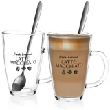 com-four® 2x Latte Macchiato Glas - Latte Macchiato Gläser mit Löffel - Kaffeegläser mit Henkel - Trinkglas für Tee, Kaffee, Kakao