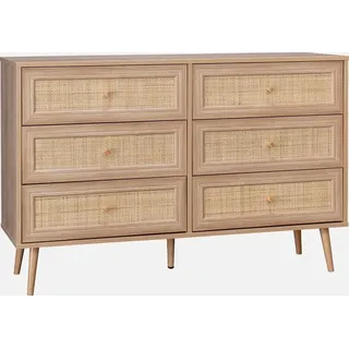 sweeek - Kommode mit Holzlook, Rohrgeflecht und 6 Schubladen - Natur