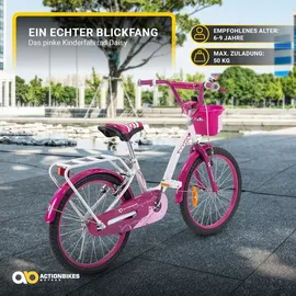 ACTIONBIKES MOTORS Actionbikes Kinderfahrrad Daisy 20 Zoll pink, V-Brake-Bremsen, Antirutschgriffe, Kettenschutz, Korb (East)