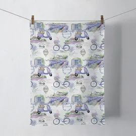 Ambiente Home Ambiente Küchentuch Baumwolle 50x70cm mit Provence Lavendel Motiv - Küchenwäsche Sommer Frühling Geschirrtuch Wischtuch Trockentuch Küchenhandtuch Weiß Lila