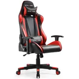 GTPLAYER Gaming Stuhl Bürostuhl Zocker Gamer Ergonomischer Stuhl Einstellbare Armlehne Einteiliger Stahlrahmen Einstellbarer Neigungswinkel (Schwarz-Rot)