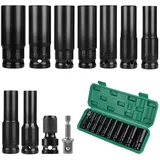 CPROSP 11-tlg Schlagschrauber Nüsse 1/2, Langnuss Set 1/2 10,12,13,14,16,17,19,22,24mm, Stecknuss Set mit Stecknuss Adapter und Verlängerungsstange, Reifenwechsel Werkzeug