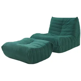 [en.casa] Bodensessel Kodsø Cord 75 x 90 x 100 cm Grün mit Hocker
