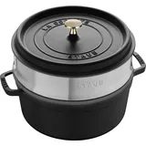 Staub Cocotte 26 cm rund schwarz mit Dämpfeinsatz