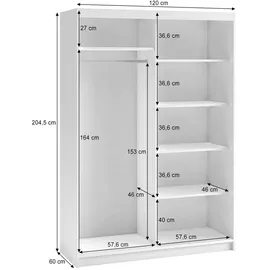 beautysofa Schwebetürenschrank HELA 120 x 204,5 x 60 cm Weiß