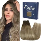 Fshine Extensions Echthaar Tressen 30cm 80g Tressen Echthaar Haarverlängerungen Echthaar Tressen Balayage Hellbraune Highlights Aschblondes Farbe 3 8 22