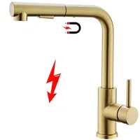 Tohlar Niederdruck Armatur Küche Gold, Goldener Küchenamatur Ausziehbar Niederdruck mit Magnet Brause, Edelstahl Wasserhahn Küche 3 Anschlüsse, 2 Strahlarten Niederdruck Spültischarmatur 360°Drehbar