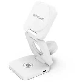 CubeNest 3in1 Faltbares Magnetisches Kabelloses Ladegerät E310, Compatible for MagSafe | Kompatibel Für iPhone 12/13/14/15/16, Apple Watch - Weiß