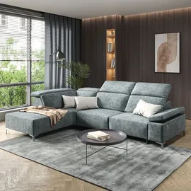 VitaliSpa Ecksofa James Grau Relaxfunktion 218x86 cm Linke Ecke,