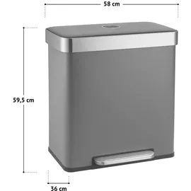 Svita LT2X30 Mülleimer 60l Treteimer 2 Fächer mit Deckel Silber