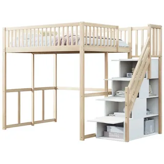 XDOVET Hochbett mit Sicherheitsumrandung 140 x 200 cm Kiefer beige