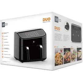 AECO DUO Heißluftfritteuse mit digitalem Touch-Display & Dehydrierungsfunktion, 2850 W Timerfunktion, Antihaftbeschichtung Schwarz