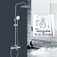 Duschsystem höhenverstellbar mit Thermostat Handbrause Bad Regendusche Edelstahl Duschkopf Kopfbrause Duschset Duscharmatur Duschsäule (Silber)