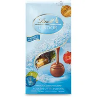 Lindt Schokolade LINDOR Vollmilch-Mischung | 137 g Beutel | ca. 10 Kugeln Vollmilchschokolade mit zartschmelzender Füllung in den Sorten Milch, Pistazie, Doppelmilch, Caramel | Pralinen-Geschenk