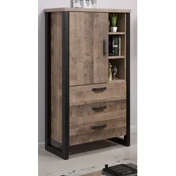 Highboard "Emile" in Eiche Tabak und schwarz Wohn- und Esszimmer Anrichte 87 x 155 cm