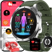 Fohatu Blutzucker ET485 Smartwatch Männer EKG Harnsäure Blutfette Körperfett, Wasserdicht Fitnessuhr Mit (Silber-Nylon)