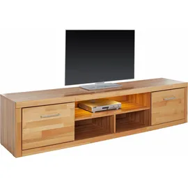 Home Affaire Lowboard HOME AFFAIRE "Logo,200cm breit,42 cm tief, Fronten Massivholz, Kabeldurchführung", beige (kernbuche teilmassiv), B:200cm H:45cm T:42cm, Holz teilmassiv, Sideboards, Lowboard, Korpus Holzwerkstoff,2 Klappen, 5 Fächer, Metallgriffe