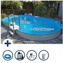 Planet Pool Stahlwandpool Set Achtform Cannes 625 x 360 x 150 cm inkl. Sandfilteranlage