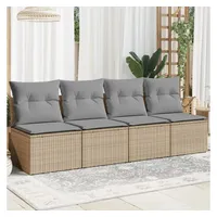 vidaXL Gartensofa mit Kissen 4-Sitzer Beige Poly Rattan