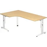 Hammerbacher Gradeo höhenverstellbarer Schreibtisch ahorn L-Form, C-Fuß-Gestell weiß 200,0 x 80,0/120,0 cm