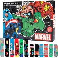 Marvel Adventskalender mit 12 Paar Socken Größe 40-45 für Herren Weihnachtskalender mit Sneakers und langen Socken