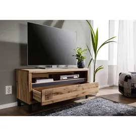 Massivmoebel24 VILLANDERS TV-Lowboard 120x40x56 cm Beige Holz, Metall, Massivholz