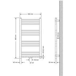 LuxeBath Badheizkörper Sahara 500x800 mm Chrom gerade mit Mittelanschluss und Boden Anschlussgarnitur