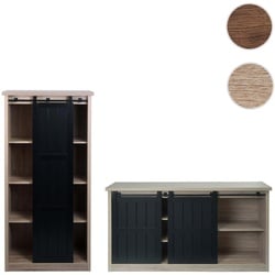 Wohnzimmerset aus Schrank und Sideboard HWC-K75, Schiebet√ore Stauf√§cher, Holz-Optik Industrial Metall ~ naturfarben