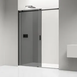 nextrend - gmbh Nischendusche mit Schiebetür NT806 FLEX - Glasstärke wählbar - Nano graues Glas - Profile - Schwarz matt - Breite wählbar, Breite:1400 mm, Glas...