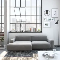 Ecksofa MUSTERRING "LUCIA zeitlos, bequem, schöne Detailverarbeitung Breite 296cm, L-Form", silber (silber samt), B:296cm H:81cm T:190cm, Flachgewebe VALMONT (60% Baumwolle/40% Leinen);Leder PURO, pigmentiertes Leder;Microfaser CRONA (100% Polyester);Flachgewebe FLORIS (100% Polyester);Leder BAX, pigmentiertes Leder, Sofas, Ecksofa