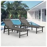 Melko Aluminium Gartenmöbel Set Sonnenliege 2 Stück wetterfest mit Rollen, 5-Fach verstellbare Rückenlehne INKL: Balkontisch Gartentisch Gartenliege 200 kg belastbar