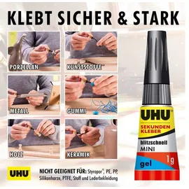 UHU Sekundenkleber Minis Gel 3x 1 g