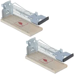 Relaxdays Lebendfalle für Mäuse, 2er Set, tierfreundliche Nagetierfalle, HBT: 7x16x6,5 cm, Mäusefalle, natur/silber