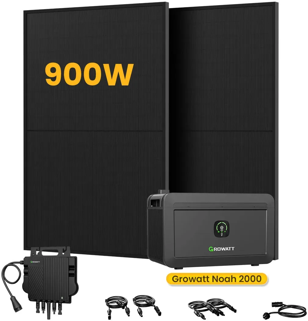 Growatt NOAH 2000 Batteriespeicher für Balkonkraftwerke, mit 2 x 450W Bifaziale Solarmodule,by Powerness - Growatt NOAH 2000 2048Wh + 800W Wechselrichter / Selbstabholung